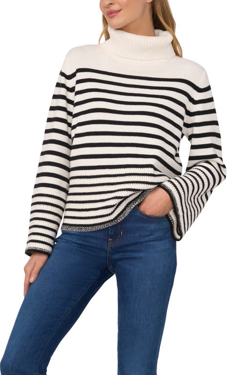 Shop Cece Stripe Turtleneck Sweater In Antique White