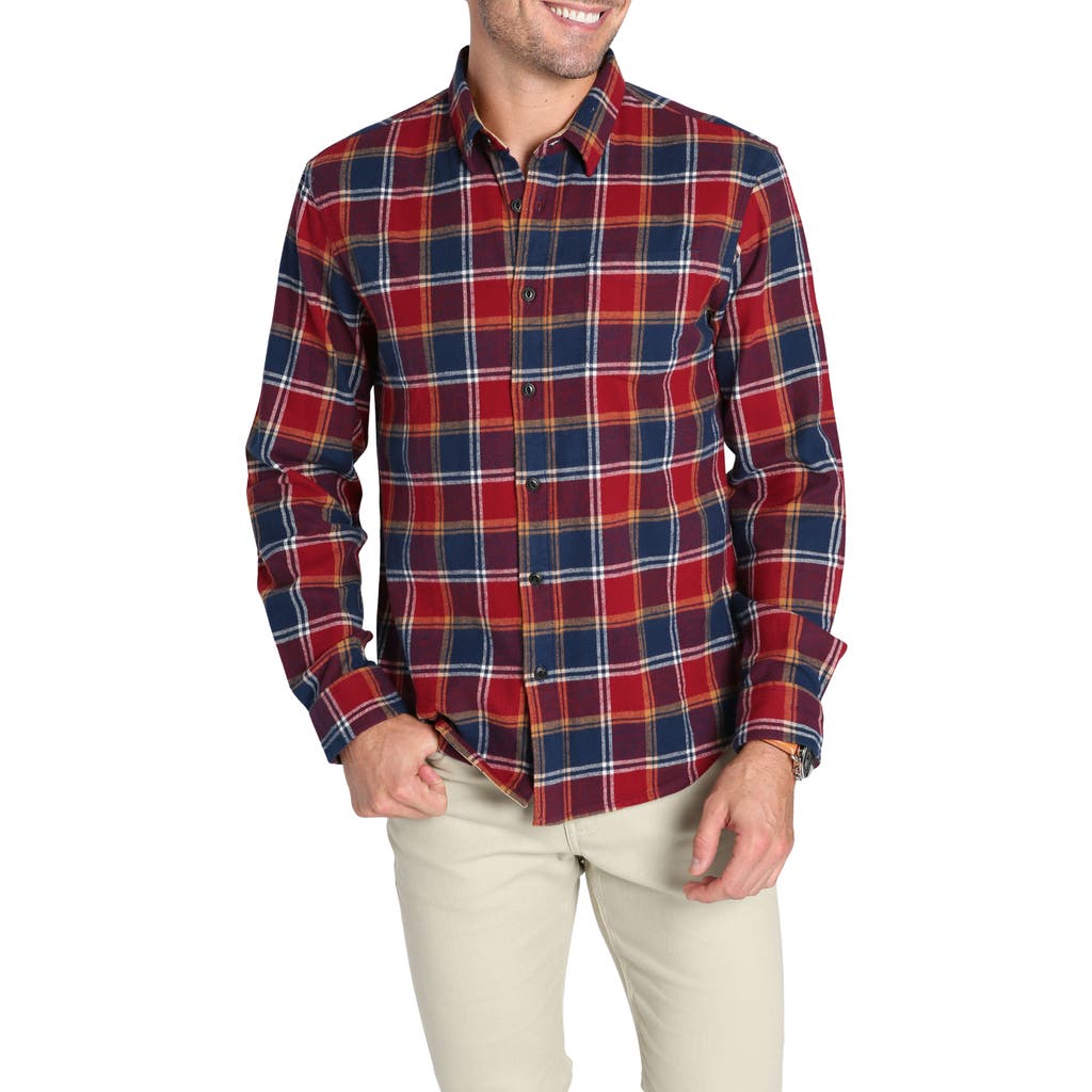 Jachs Plaid Long Sleeve Stretch Cotton Button-up Shirt In Red Navy Plaid Flannel