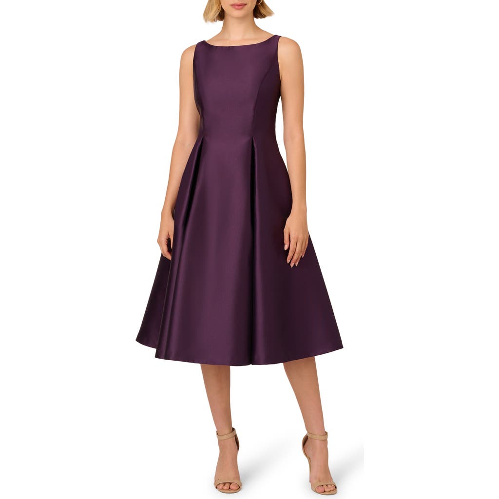 Adrianna Papell Sleeveless Mikado Fit & Flare Midi Dress In Luxe Plum