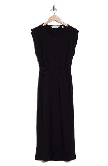 Joie Natalia Linen & Cotton Elastic Waist Maxi Dress In Black