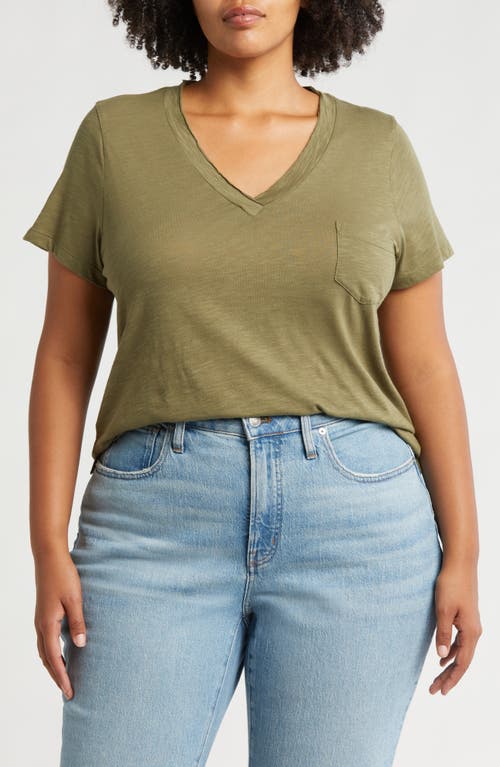 Shop Caslonr Caslon(r) Short Sleeve V-neck T-shirt In Olive Burnt