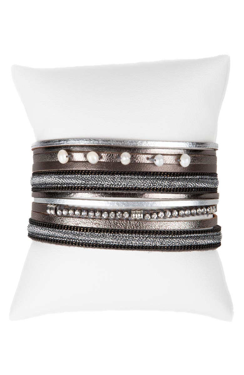 Saachi Crystal And Imitation Pearl Leather Bracelet Nordstromrack