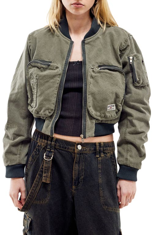 Zip Pocket Canvas Bomber Jacket in Khaki