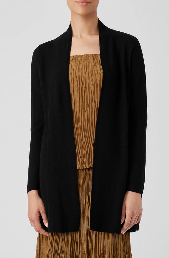 Eileen Fisher Long Organic Linen & Organic Cotton Cardigan In Black
