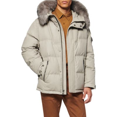 Andrew Marc Koriabo Down Jacket With Removable Genuine Fox Fur Trim, Beige