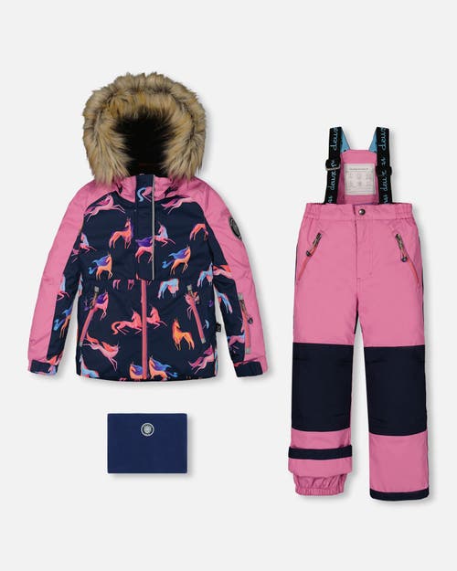 Shop Deux Par Deux Girl's Two Piece Snowsuit Mauve Printed Unicorns In Crocus