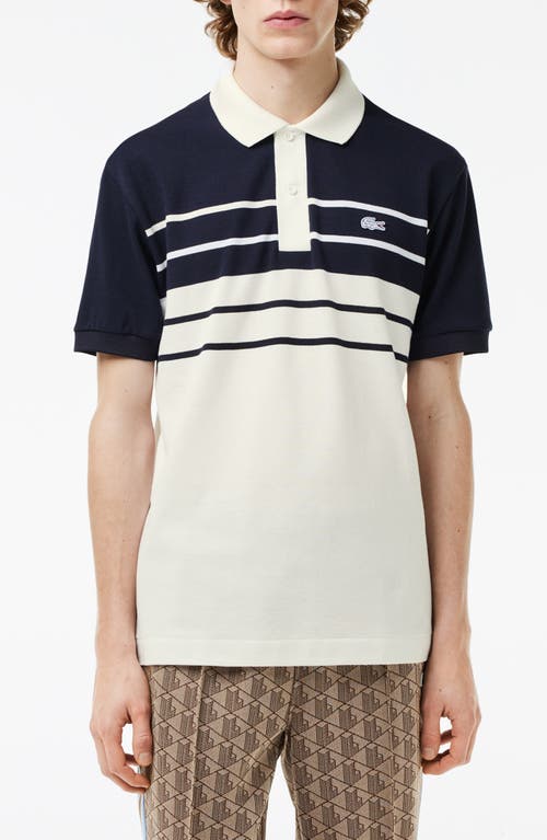 Shop Lacoste Stripe Original L.12.12 Petit Piqué Polo Sweater In Farine/abimes