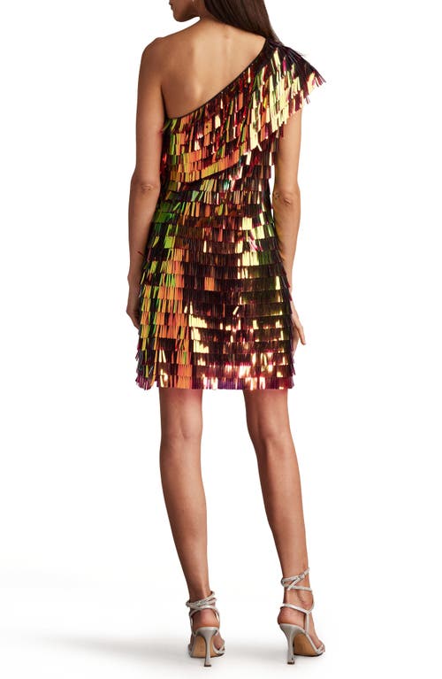 Sho By Tadashi Shoji Sequin Fringe One-shoulder Cocktail Minidress In Bronze Shimmer