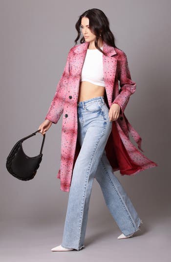 avec Les Filles Donegal Tweed Double Breasted Wrap Coat in Pink Multi