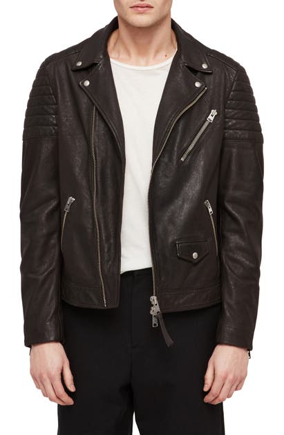 Click to view more detailed imagery on our partner's website Allsaints Leo Leather Biker Jacket In Anthracite