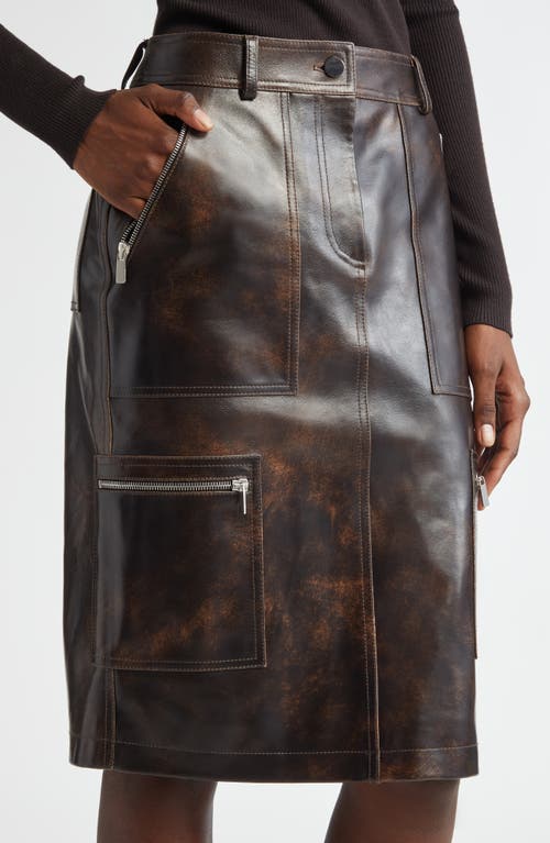 Shop Michael Kors Collection Burnished Leather Cargo Pencil Skirt In Chocolate