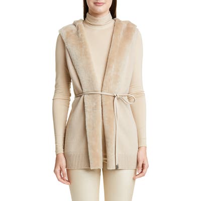 Lafayette 148 New York Wool & Cashmere Vest With Genuine Shearling Trim, Beige