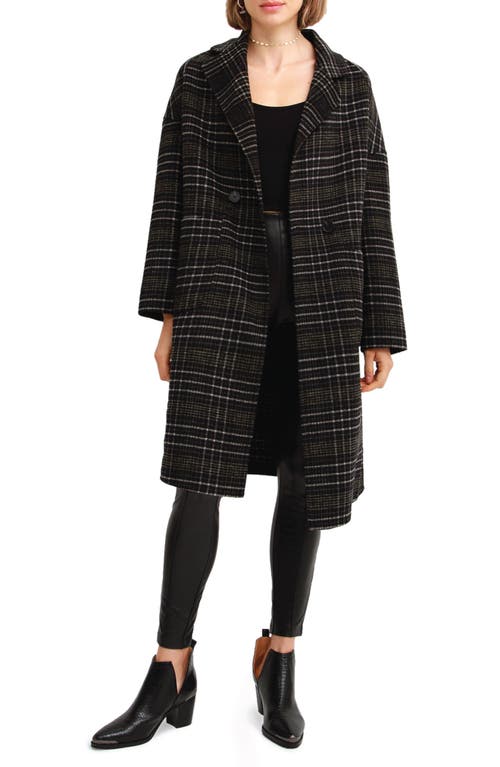 Belle & Bloom Publisher Double Breasted Plaid Print Wool Blend Coat In Black Plaid