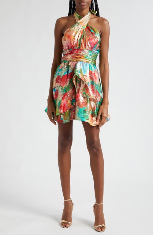 Ramy Brook Reuben Metallic Floral Dress Tropical Orange at Nordstrom,