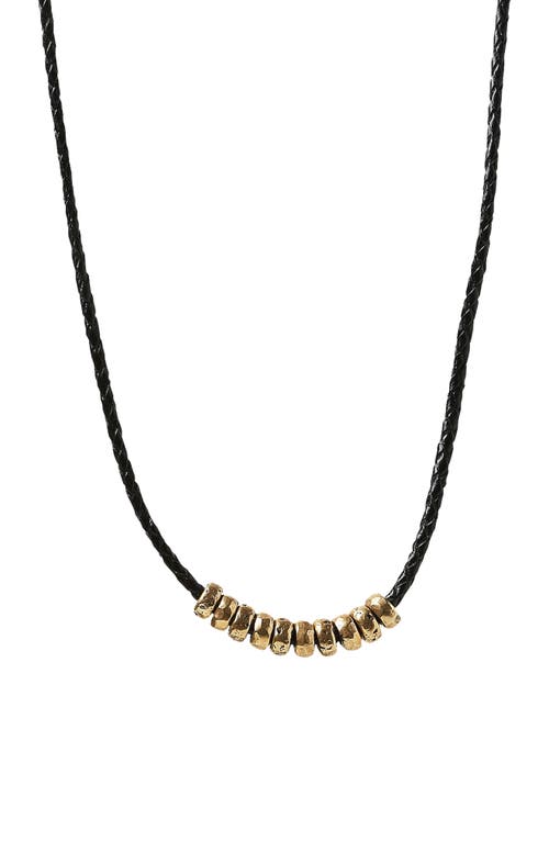 Frontal Bead & Braided Leather Necklace in Brass