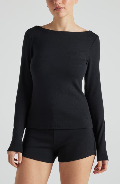 Shop Losano Serene Rib Long Sleeve Top In Black