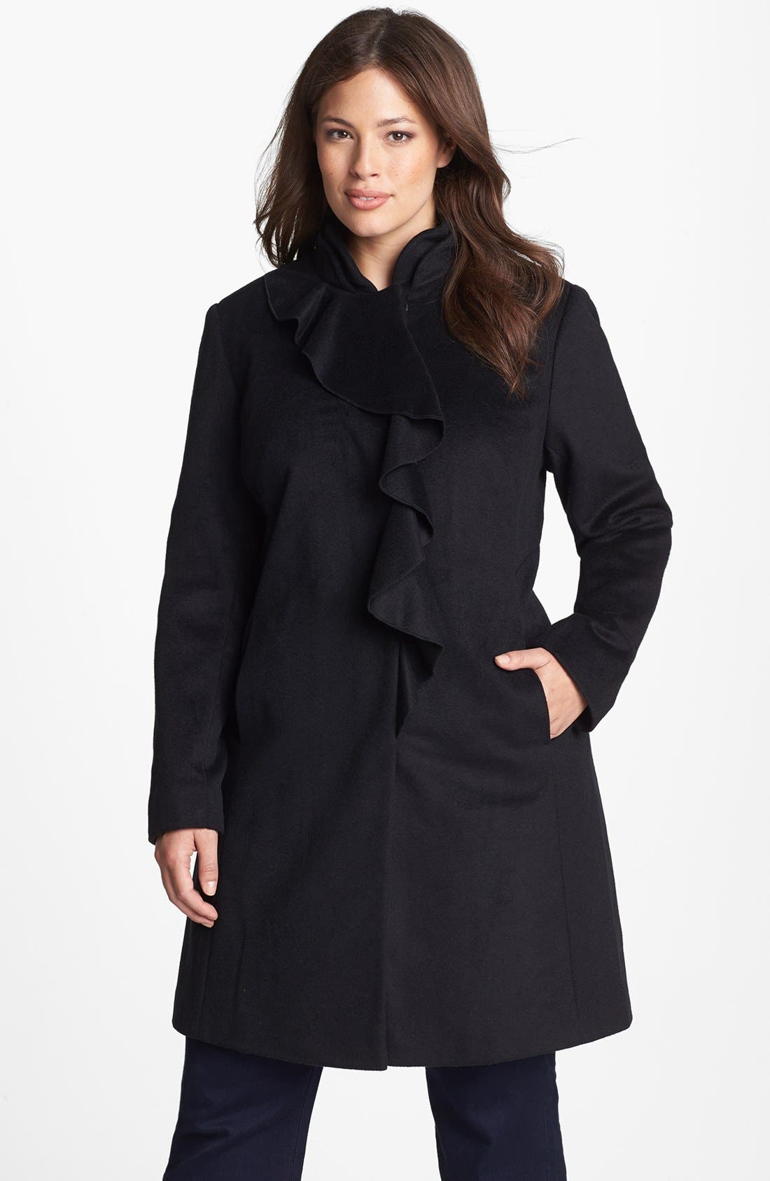 DKNY Ruffle Front Walking Coat (Plus Size) Nordstrom