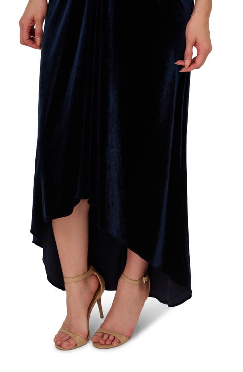 Shop Adrianna Papell Sleeveless Stretch Velvet High-low Gown In Midnight