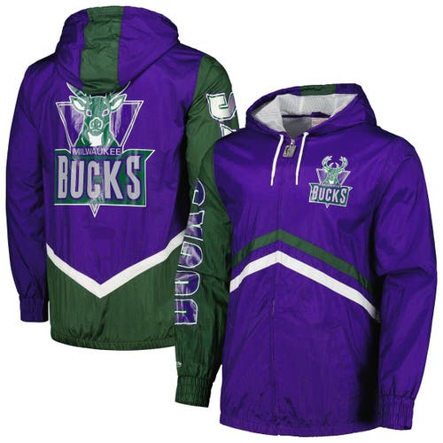 Men's Mitchell & Ness Purple Milwaukee Bucks Undeniable Full-Zip Windbreaker Jacket