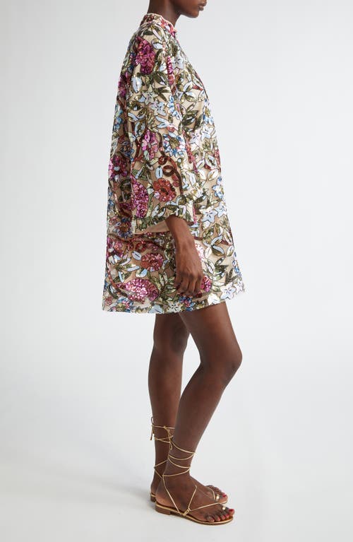 La Vie Style House Jewel Floral Sequin Caftan In Multi Ivory/ Floral Print
