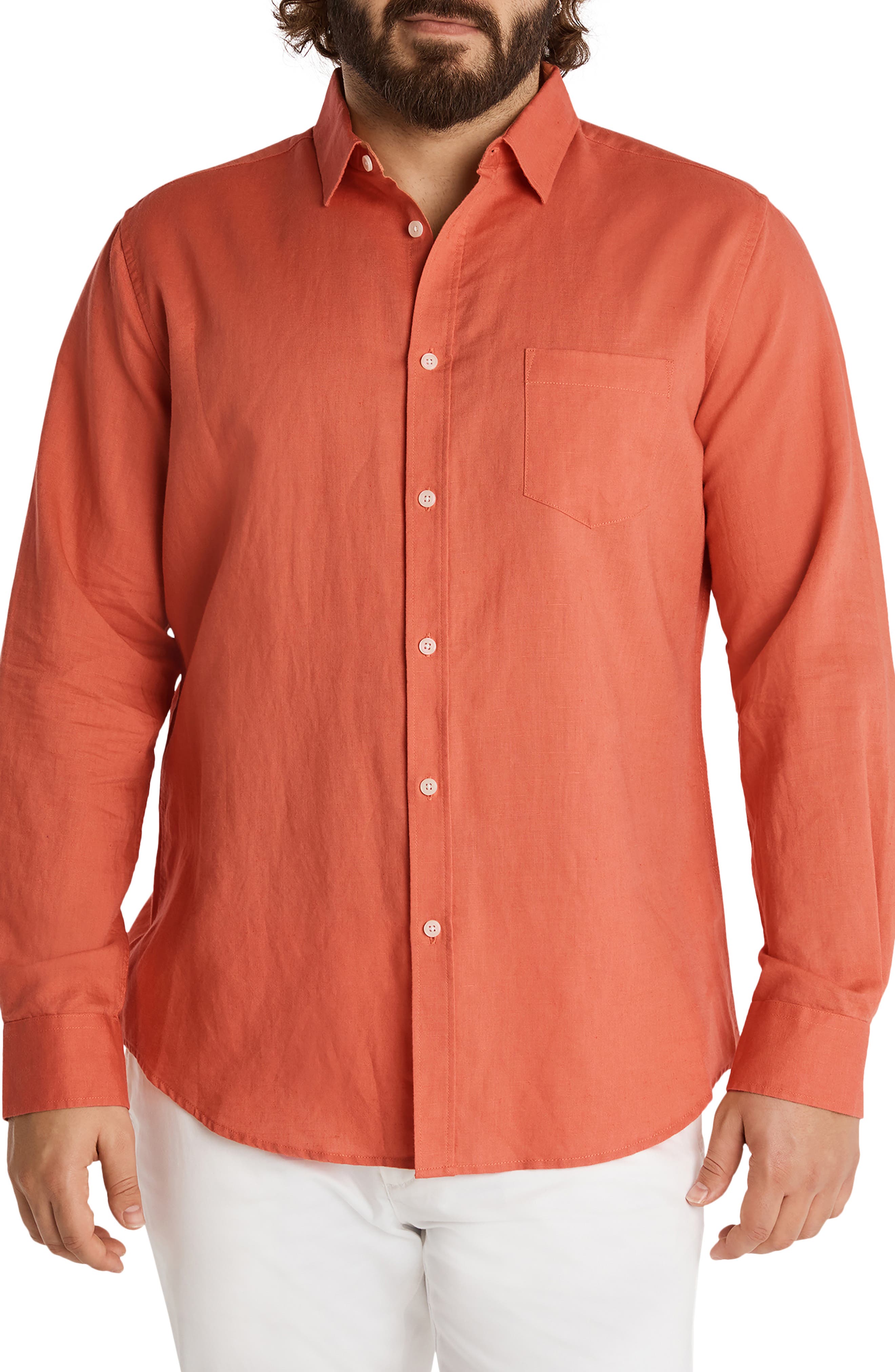 Johnny Bigg Anders Relaxed Fit Button-Up Linen & Cotton Shirt in Peach