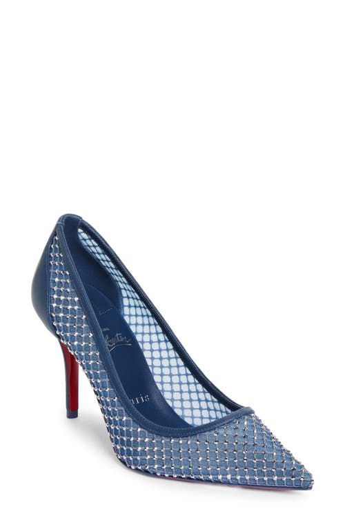 Shop Christian Louboutin Apostropha Crystal Embellished Pointed Toe Pump In Denim-cry/lin Denim