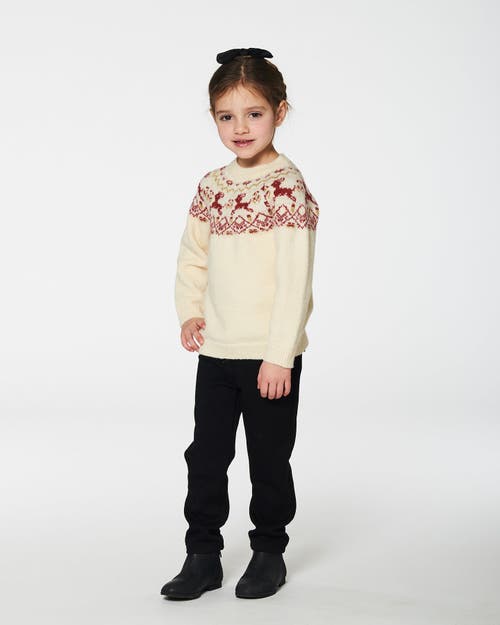 Deux Par Deux Little Girl's Sweater With Christmas Intarsia Off White And Red In Off White