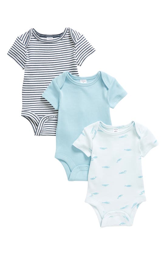Shop Nordstrom Assorted 3-pack Cotton Bodysuits In Whale Stripe Pack