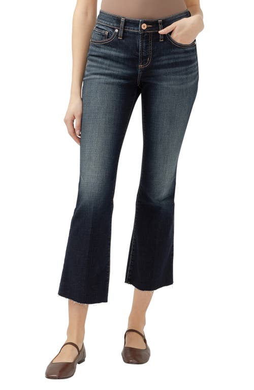 Silver Jeans Co. Suki Curvy Raw Hem Mid Rise Kick Flare Jeans in Indigo 