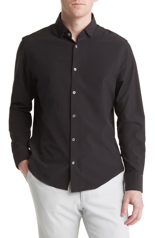 Leeward No-Tuck Stretch Button-Up Shirt in Black Solid