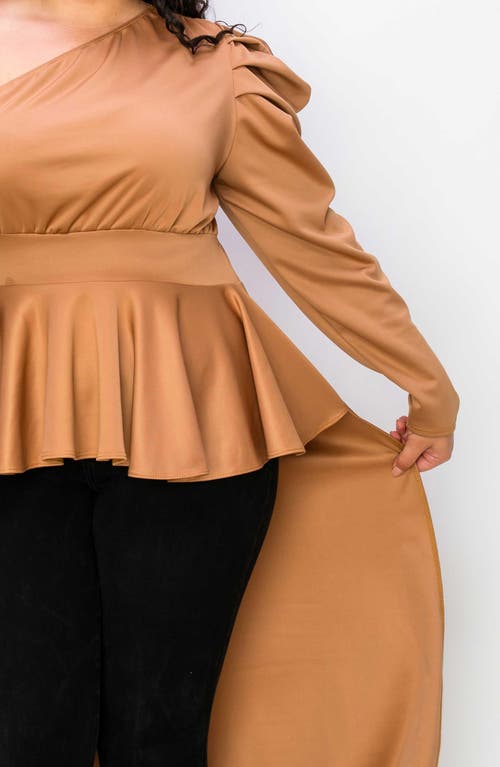 Shop L I V D Nicolette One-shoulder Peplum Top In Camel