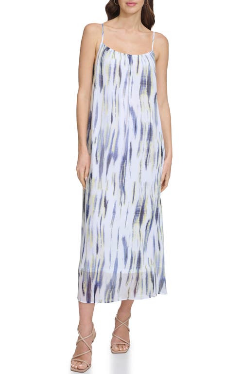 Dkny Print Sleeveless Chiffon Dress In White/inky Blue Multi