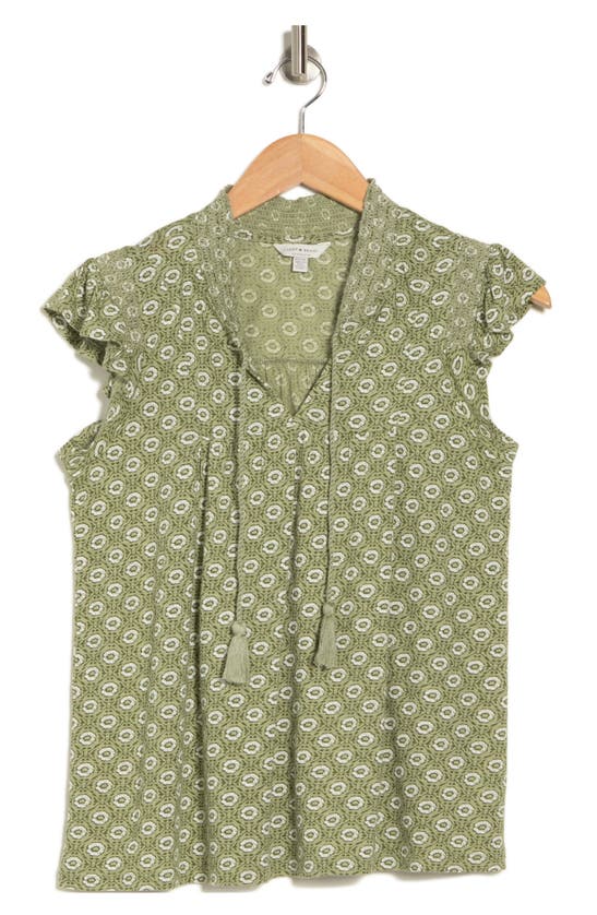 Shop Lucky Brand Floral Cotton & Modal Tassel Tie Top In Green Multi
