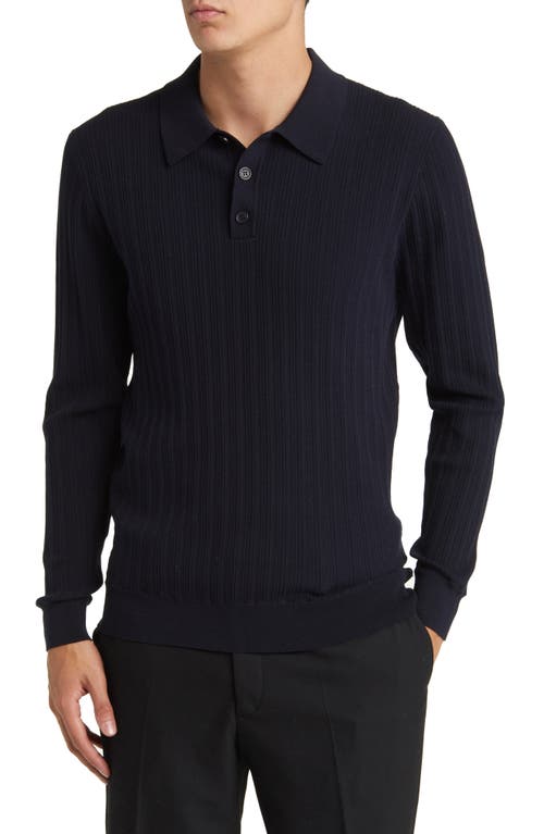 Oban Engineered Rib Knit Polo Sweater in Navy