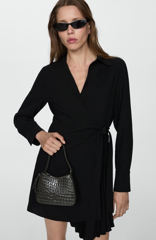 Mango Long Sleeve Wrap Shirtdress In Black