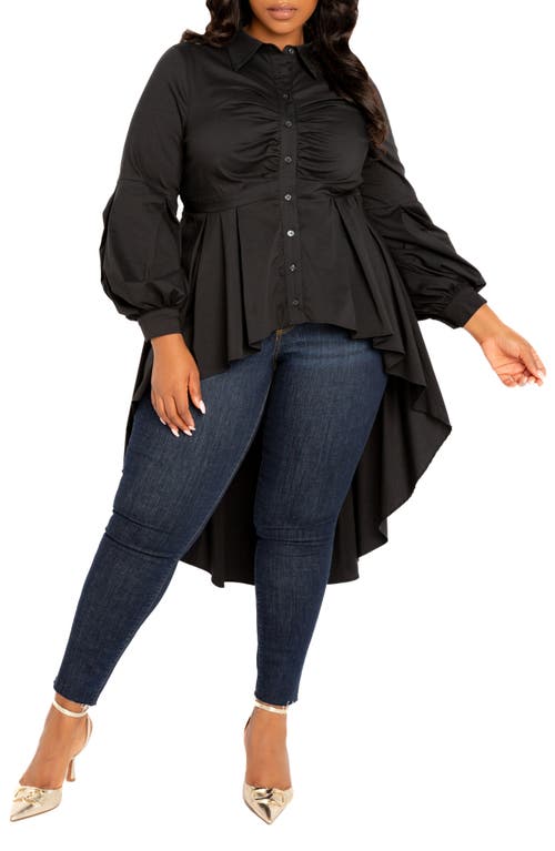 Buxom Couture High/low Peplum Shirt In Black