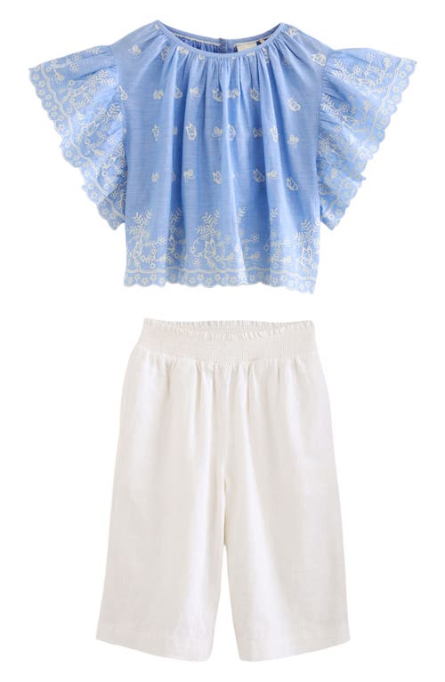 Shop Next Kids' Flutter Sleeve Top & Crop Pants Set In Blue White