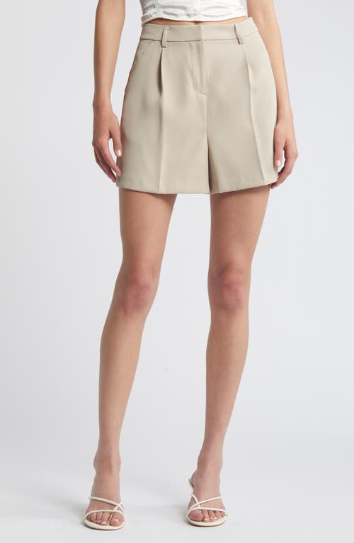 Open Edit Pleated High Waist Trouser Shorts In Tan Oxford