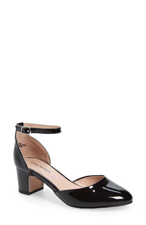 Steve Madden Prettyy Ankle Strap Block Heel Pump Black Patent at Nordstrom, M