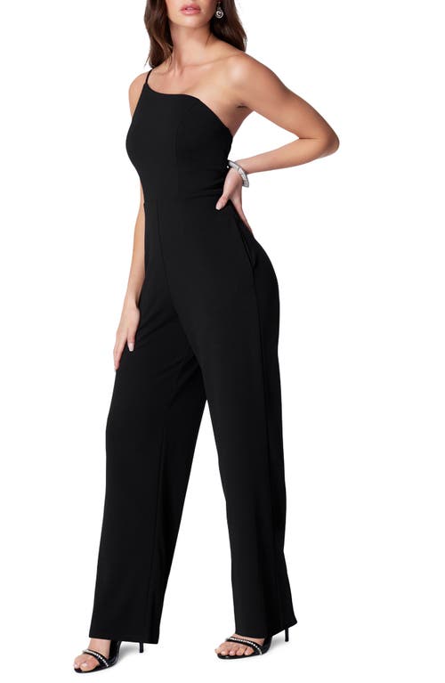 Shop Bebe Core One-shoulder Wide Leg Jumpsuit In Black