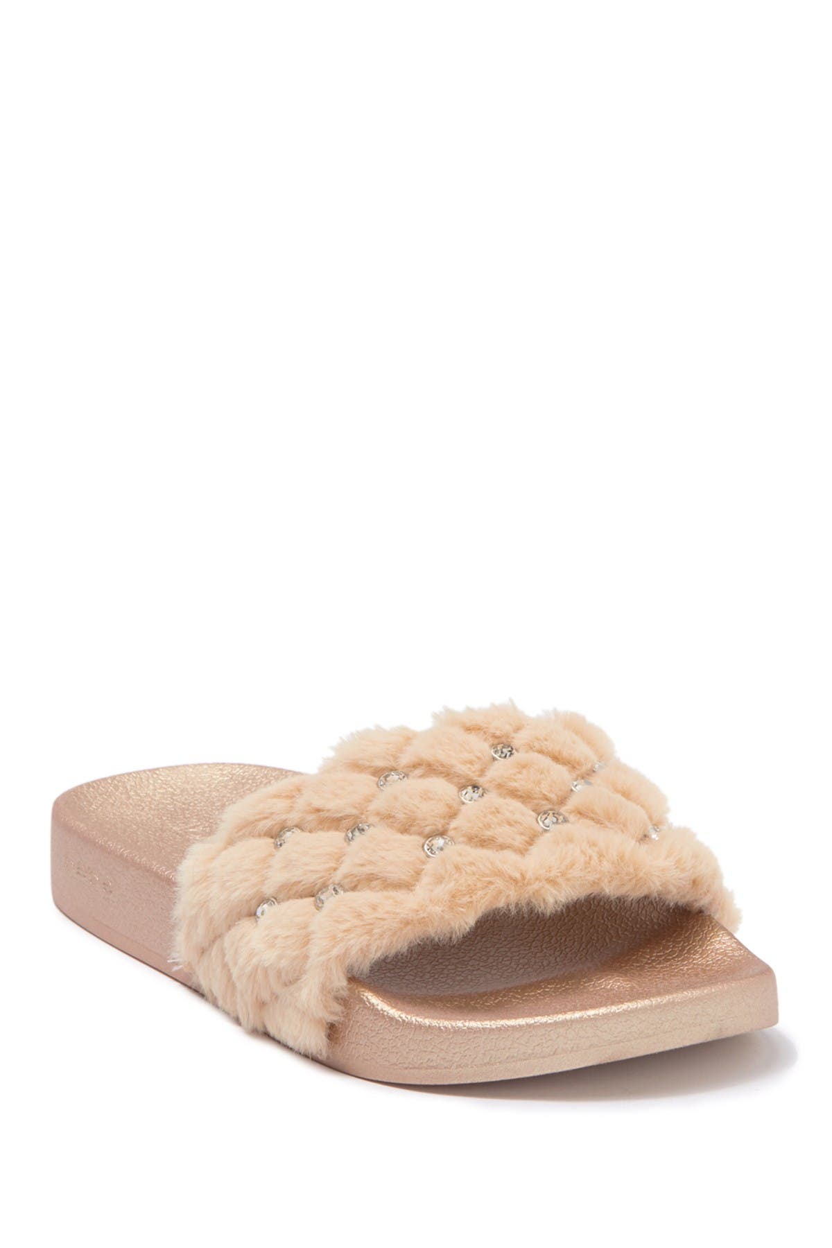 bebe faux fur slides