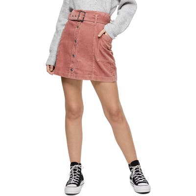 Topshop Corduroy Button Belted Miniskirt, US (fits like 10-12) - Pink