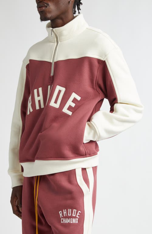 Shop Rhude Chamonix Cotton Half Zip Pullover In Maroon/off White