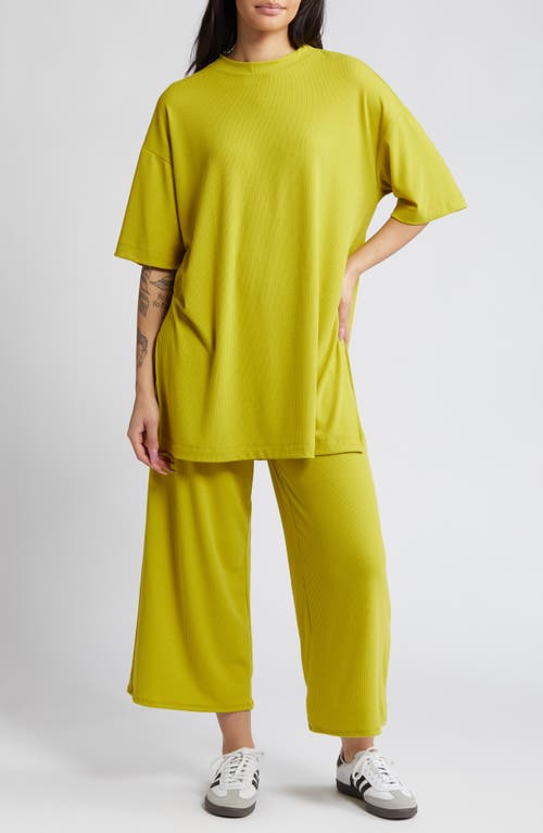 Dressed in Lala Lex Ribbed Oversize T-Shirt & High Waist Crop Pants Set in Chartruese at Nordstrom, Size Small