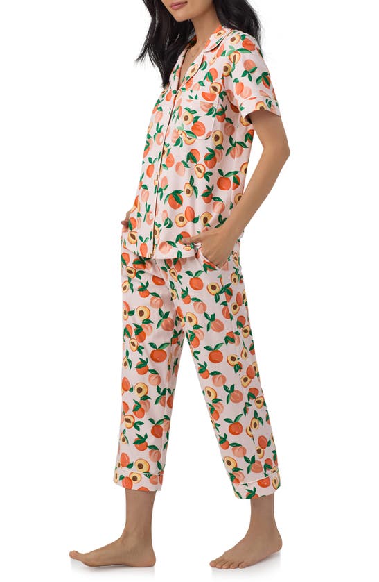 Shop Bedhead Pajamas Print Stretch Organic Cotton Jersey Crop Pajamas In Peachy Keen