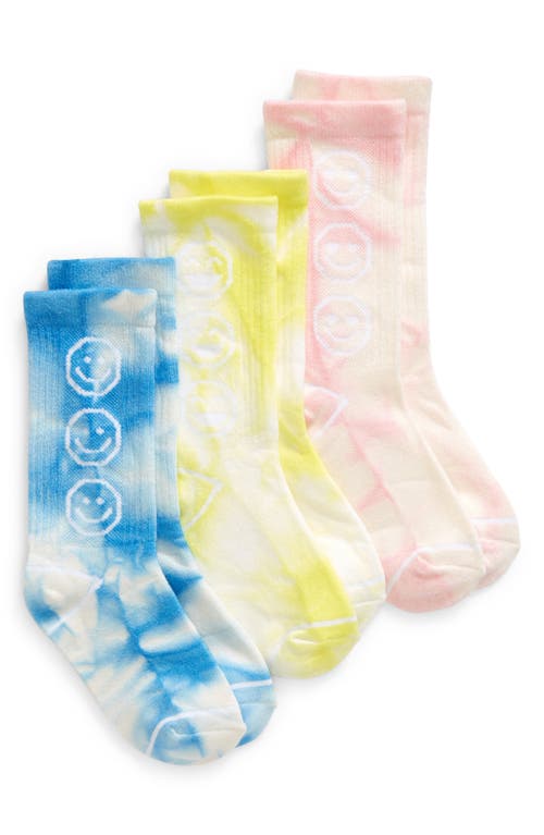 Nordstrom Kids' 3-Pack Tie Dye Crew Socks in White Smiley Face Tie Dye Pack