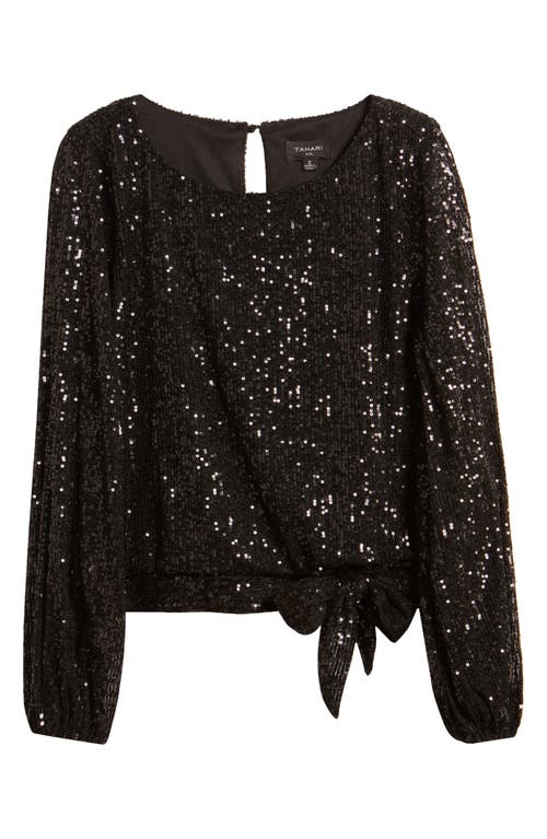 Shop Tahari Asl Sequin Bow Hem Top In Black