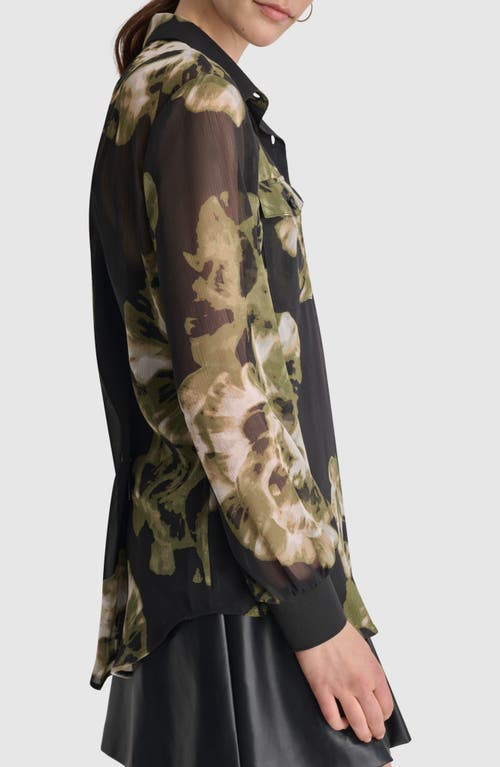 Shop Dkny Floral Print Long Sleeve Chiffon Shirt In Photo Floral