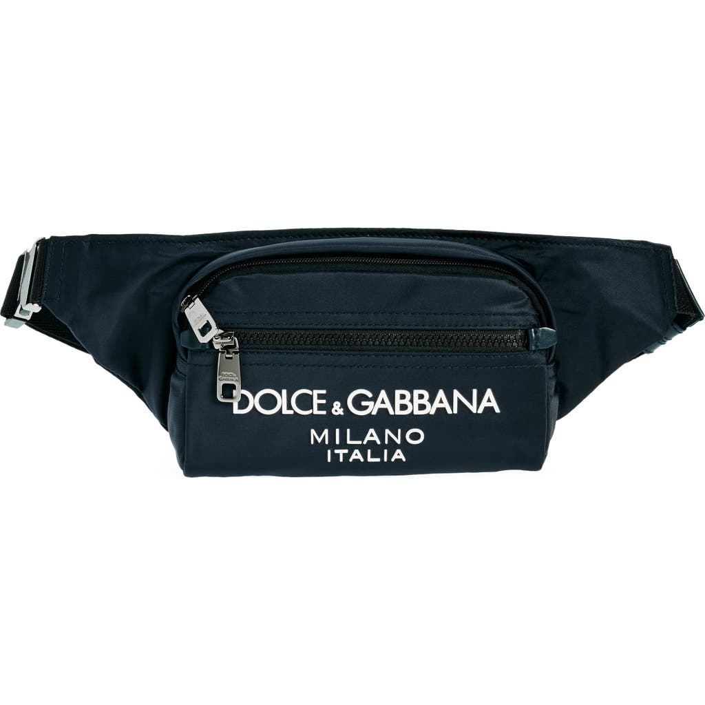 Dolce & Gabbana Dolce&gabbana Rubber Logo Nylon Belt Bag In Blue/blue Navy