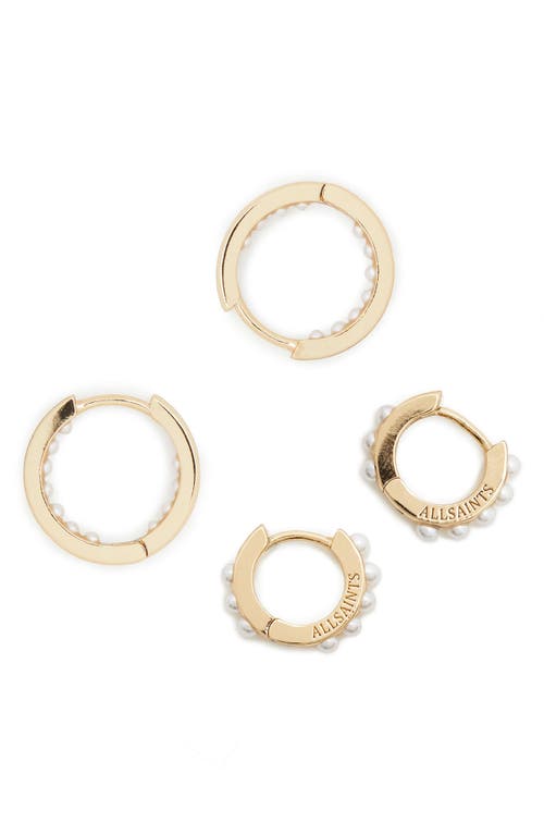Shop Allsaints Set Of 2 Imitation Pearl Huggie Hoop Earrings In Pearl/gold